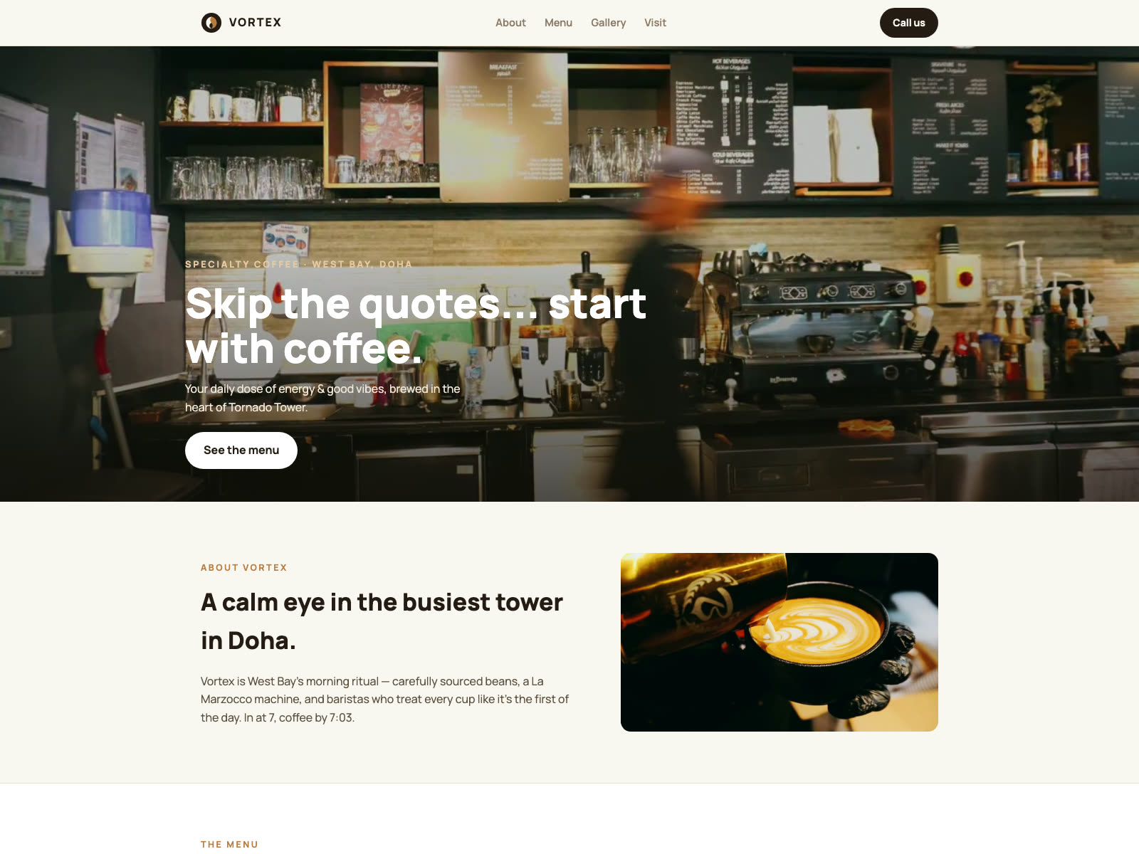 Vortex concept one — clean light one-pager